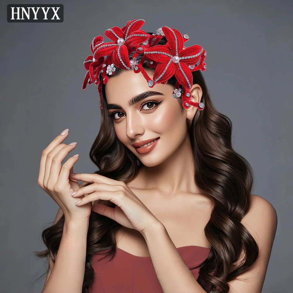 Hnyyx красный 3d головной убор с большими цветами - Фотография_2