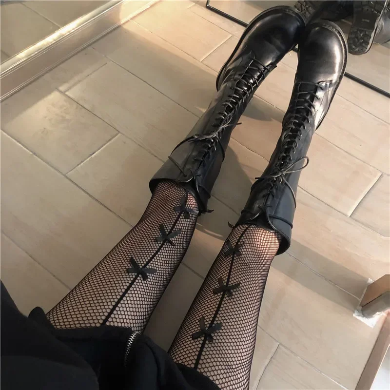 Kawaii готические ажурные колготки в стиле лолиты с бантом - Фотография_5