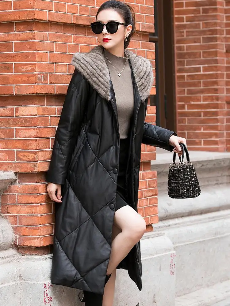 Женский кожаный пуховик - Фотография_3