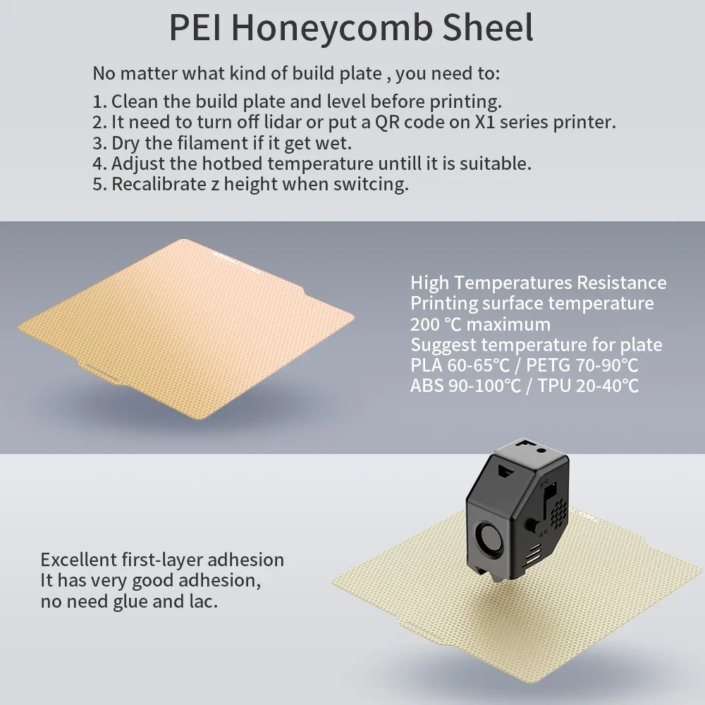 Сотовая объединительная пластина pei для bambu lab p1p/p1s/x1/x1c/x1e/a1 - Фотография_4