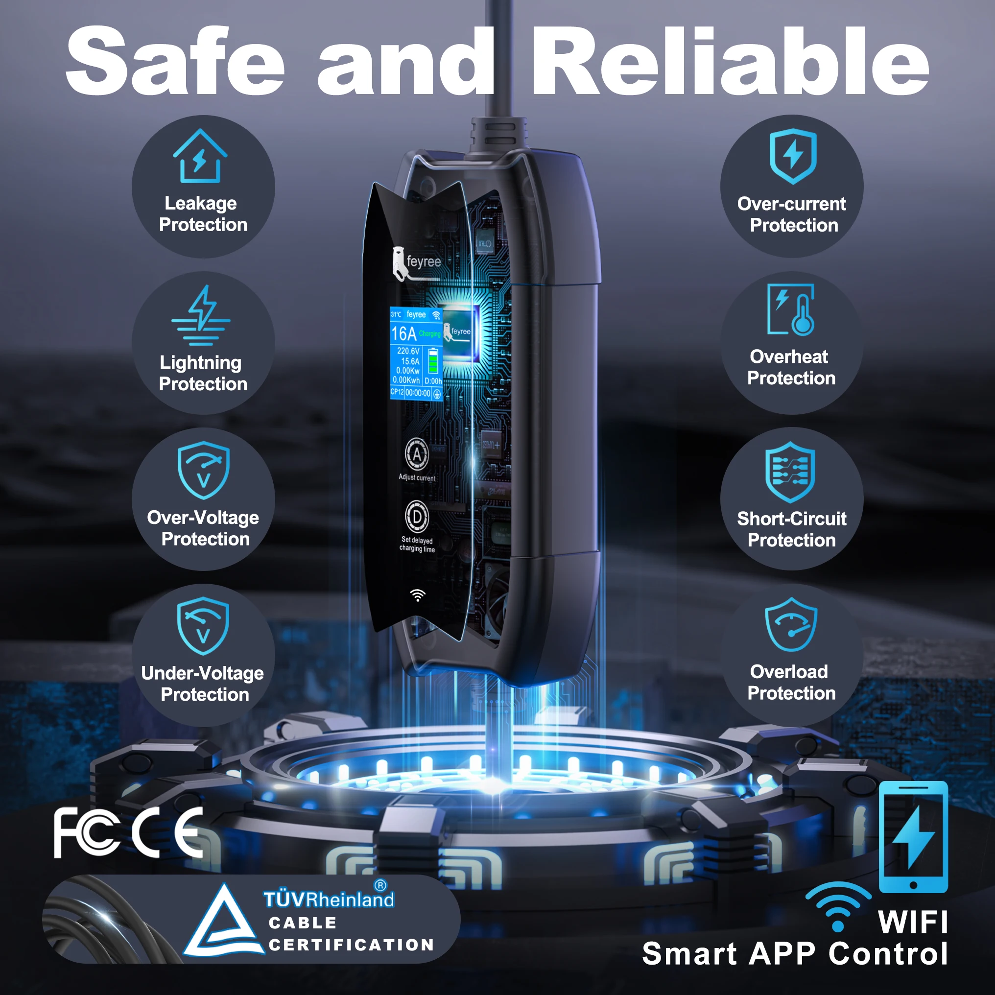Feyree type2 зарядное устройство для электромобилей wifi app control 16a 3 - Фотография_5