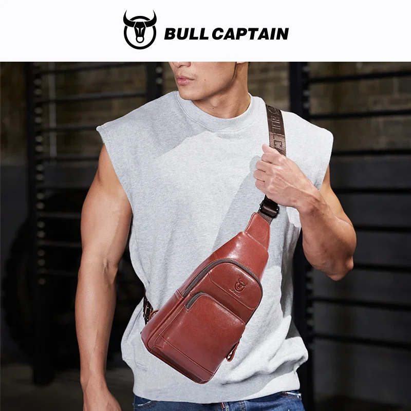 Bullcaptain мужская нагрудная сумка из натуральной кожи - Фотография_5