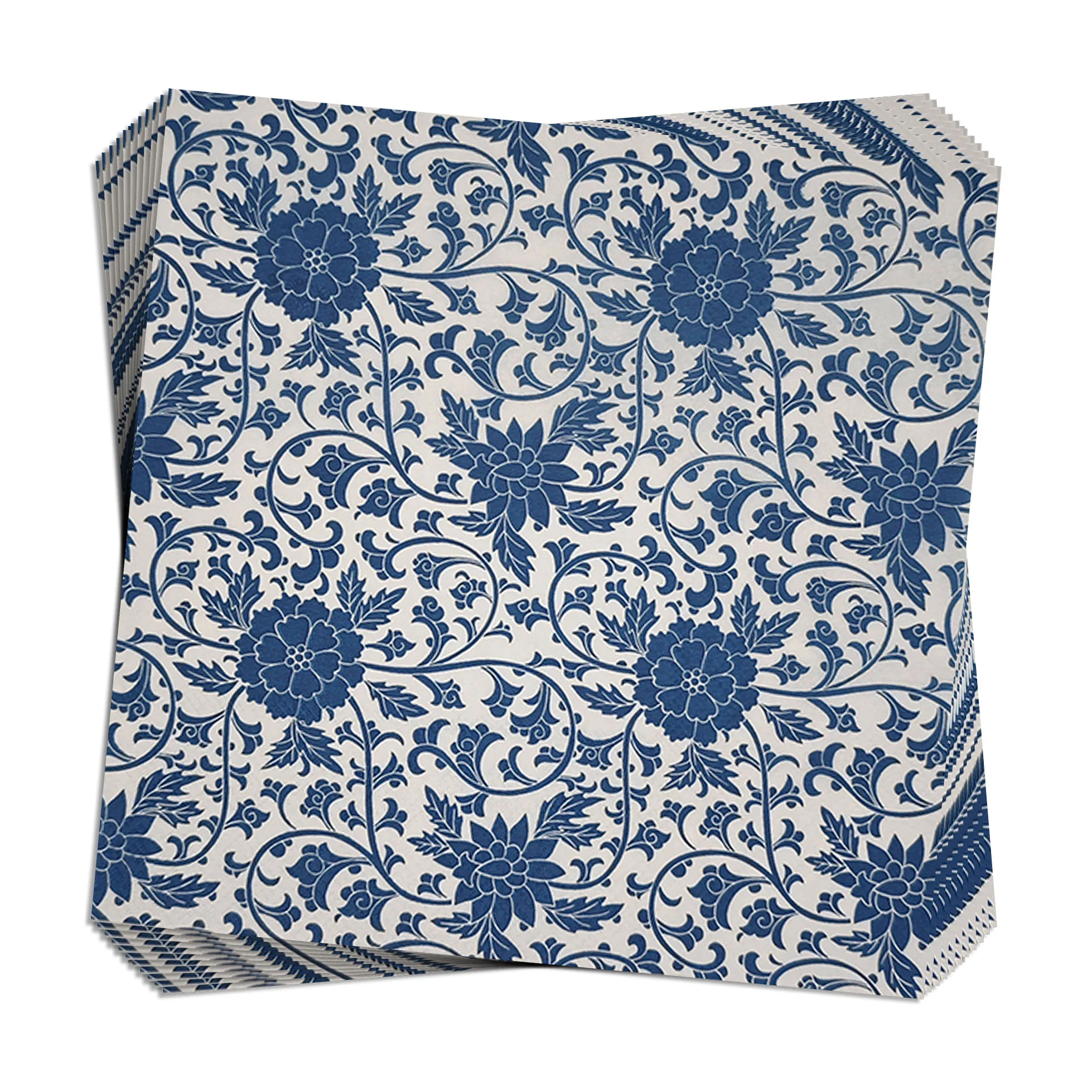 Синие и белые фарфоровые одноразовые бумажные салфетки с принтом - Фотография_6