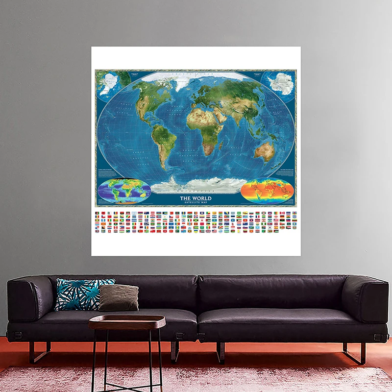 Безрамный постер с картой мира и флагами - Фотография_2