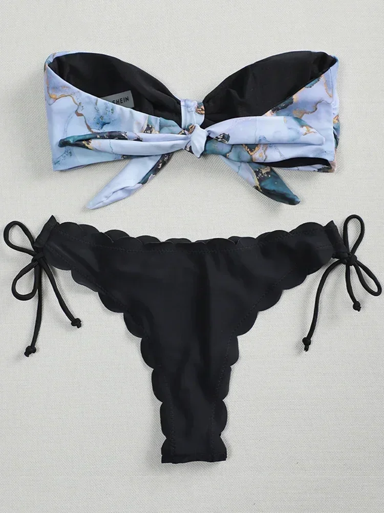 Бикини с бантом и мраморным принтом - Фотография_2