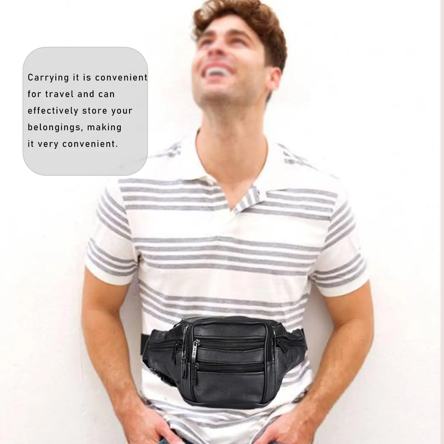 Кожаная поясная сумка для мужчин и женщин с регулируемым поясом - Фотография_6