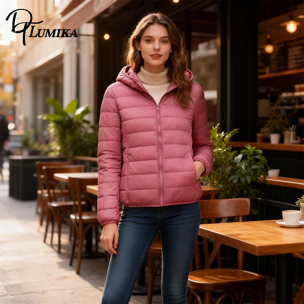 Dtlumika s-8xl женский пуховик 2025 легкая короткая куртка с капюшоном - Фотография_4