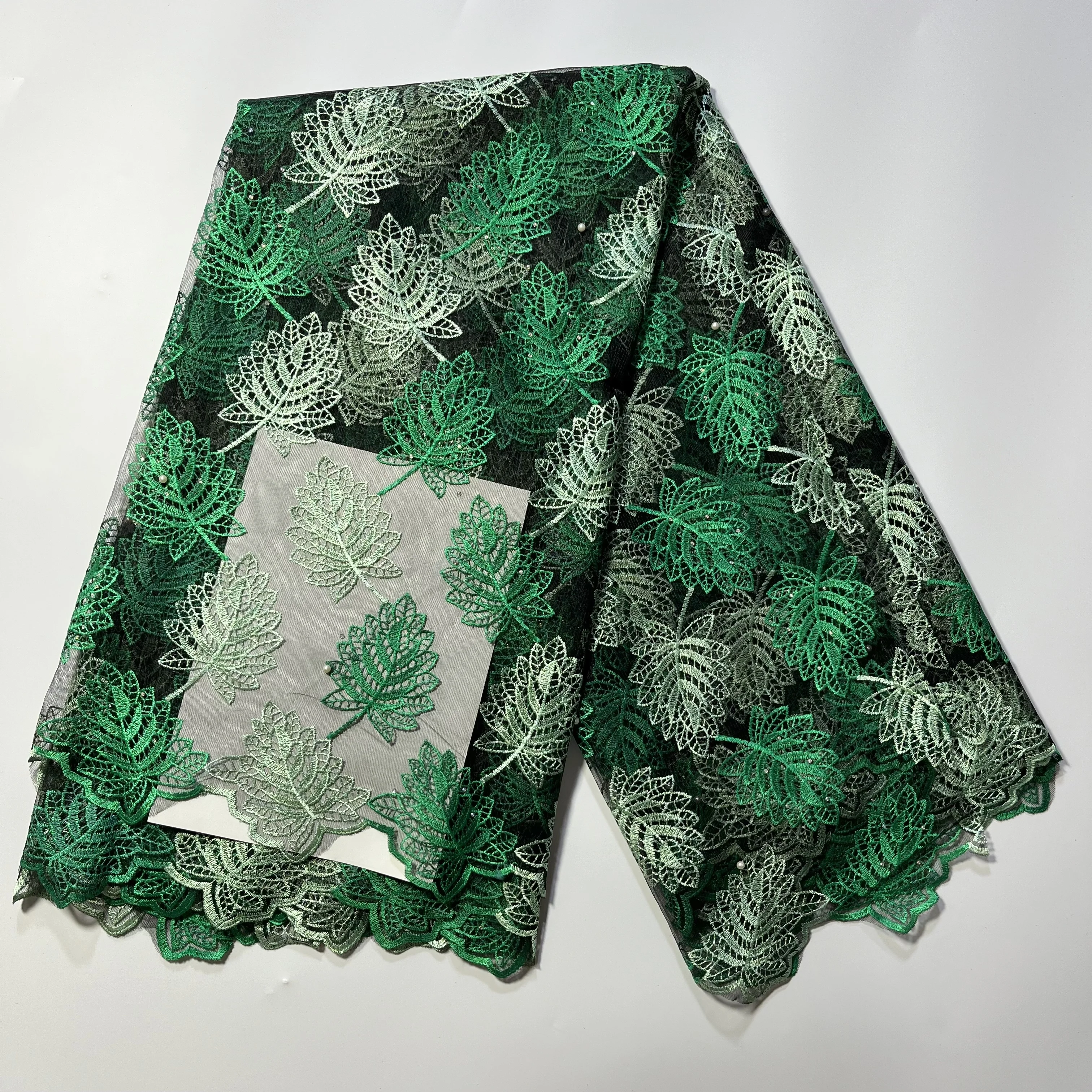 Зеленая свадебная нигерийская сетчатая ткань