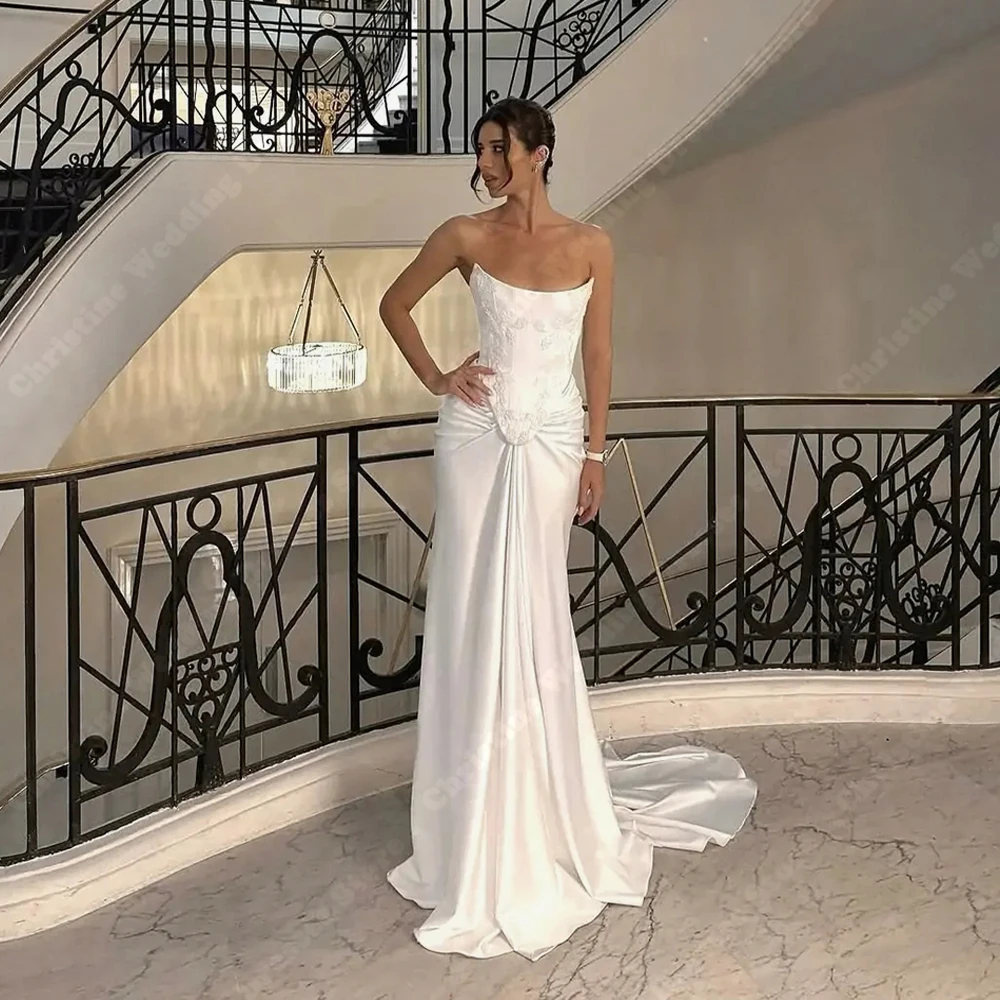 Современные плиссированные женские свадебные платья русалки