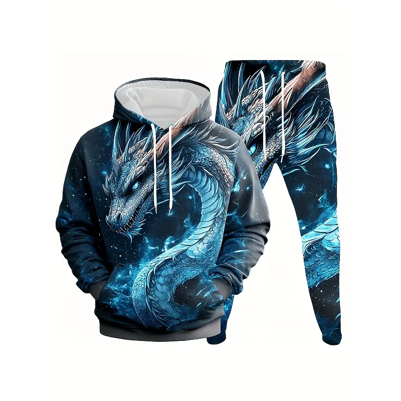 Модный мужской комплект свитшотов с капюшоном и 3d-принтом дракона - Фотография_3