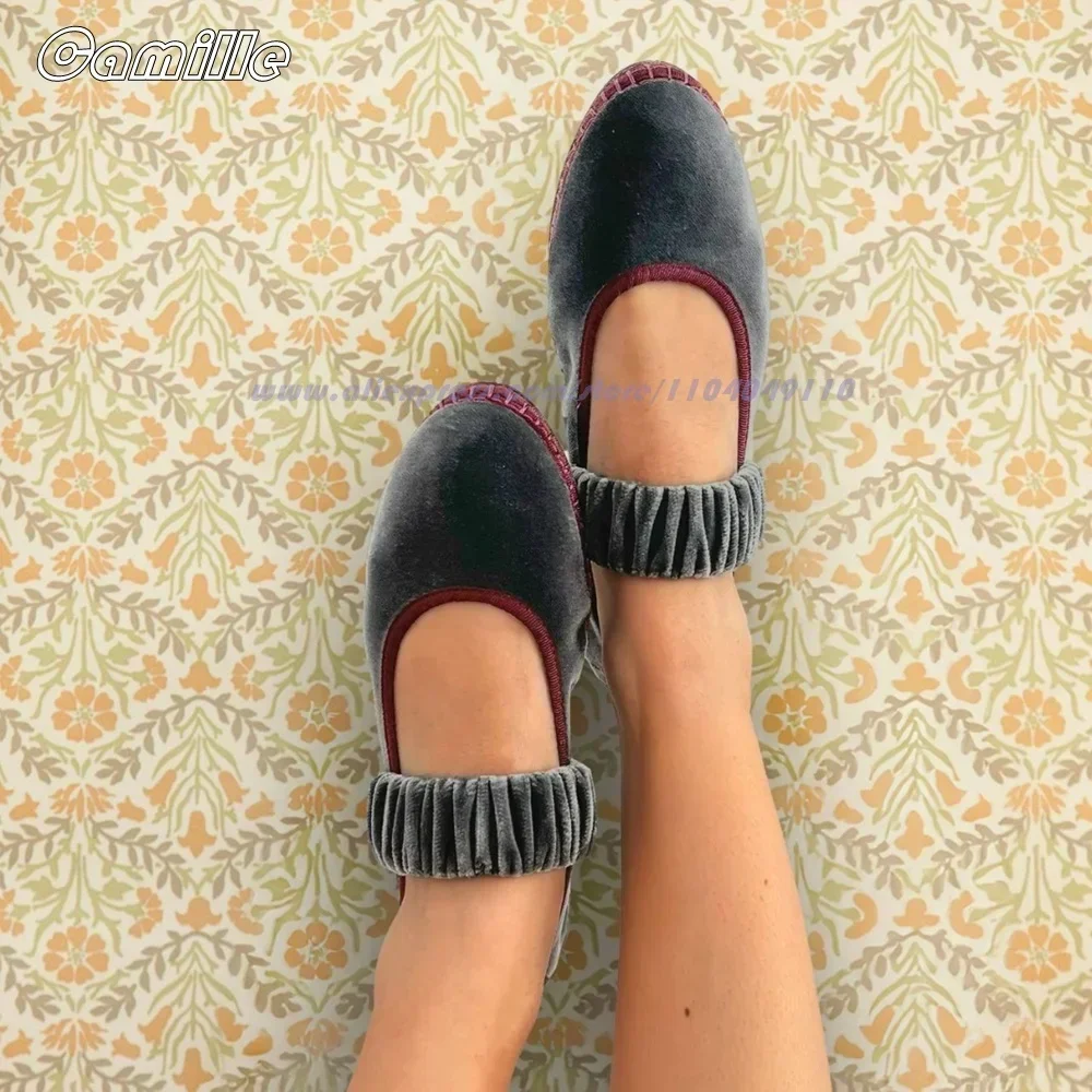 Замшевые плиссированные золотые бархатные туфли мэри джейн с острым носком - Фотография_2