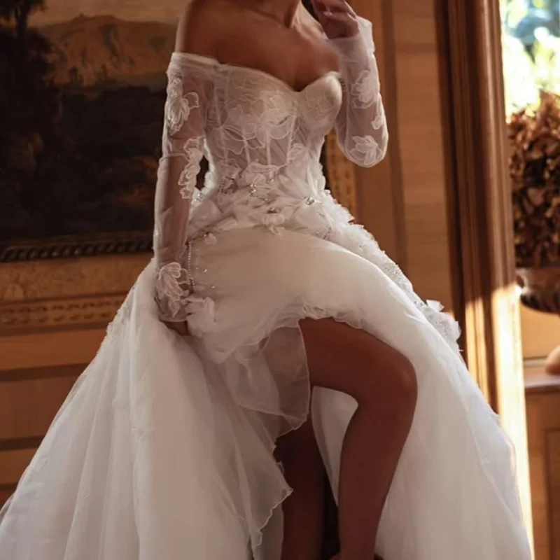 Простые кружевные белые свадебные - Фотография_4