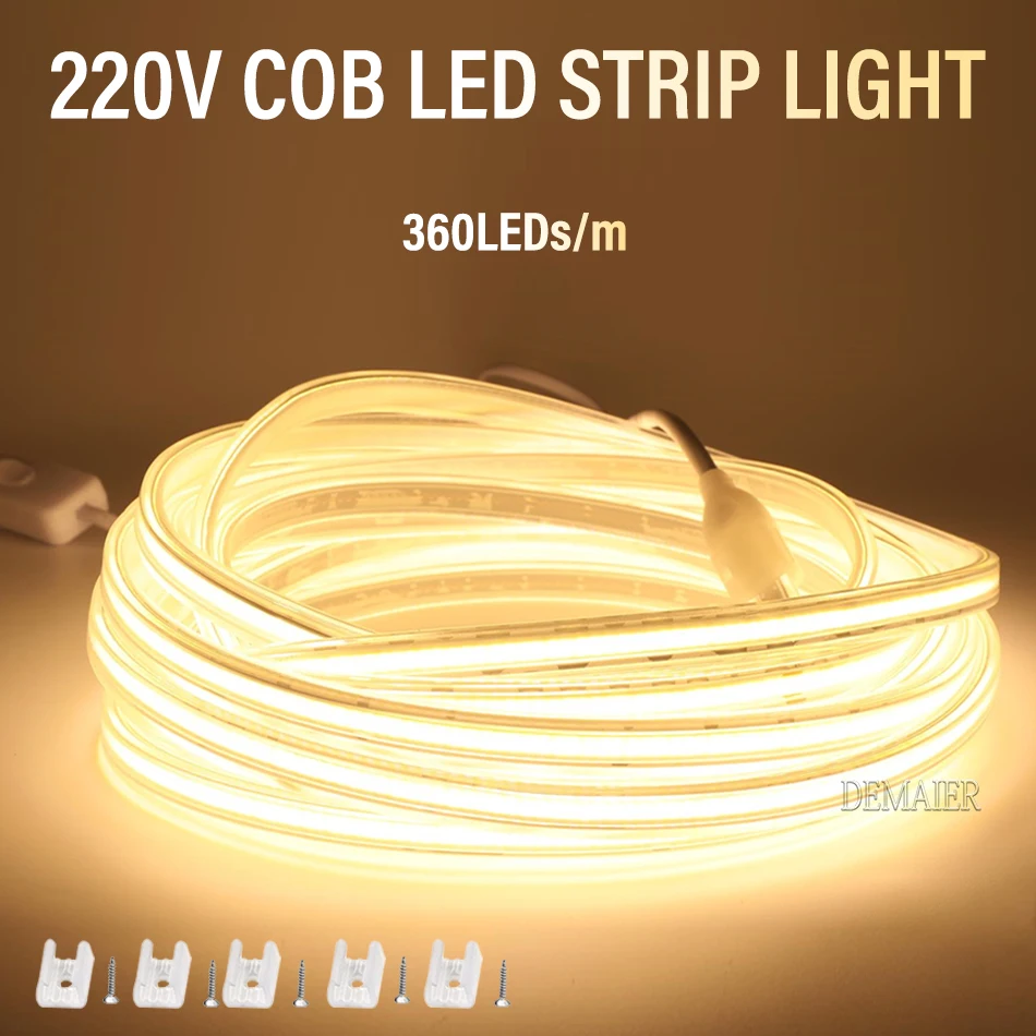 Светодиодная лента cob 360 светодиодов/м 220 в - Фотография_3