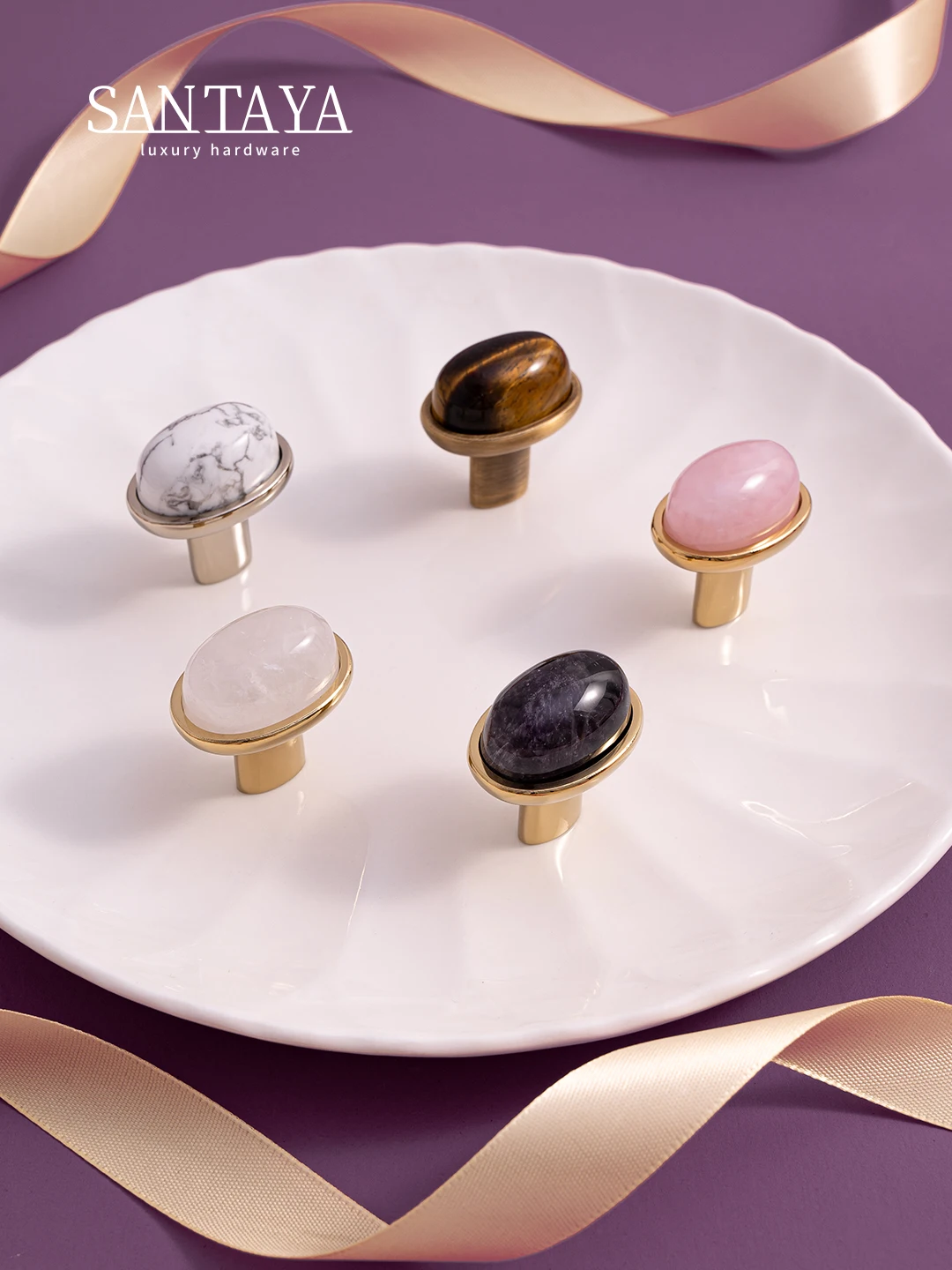 Santaya твердые латунные ручки из натурального камня