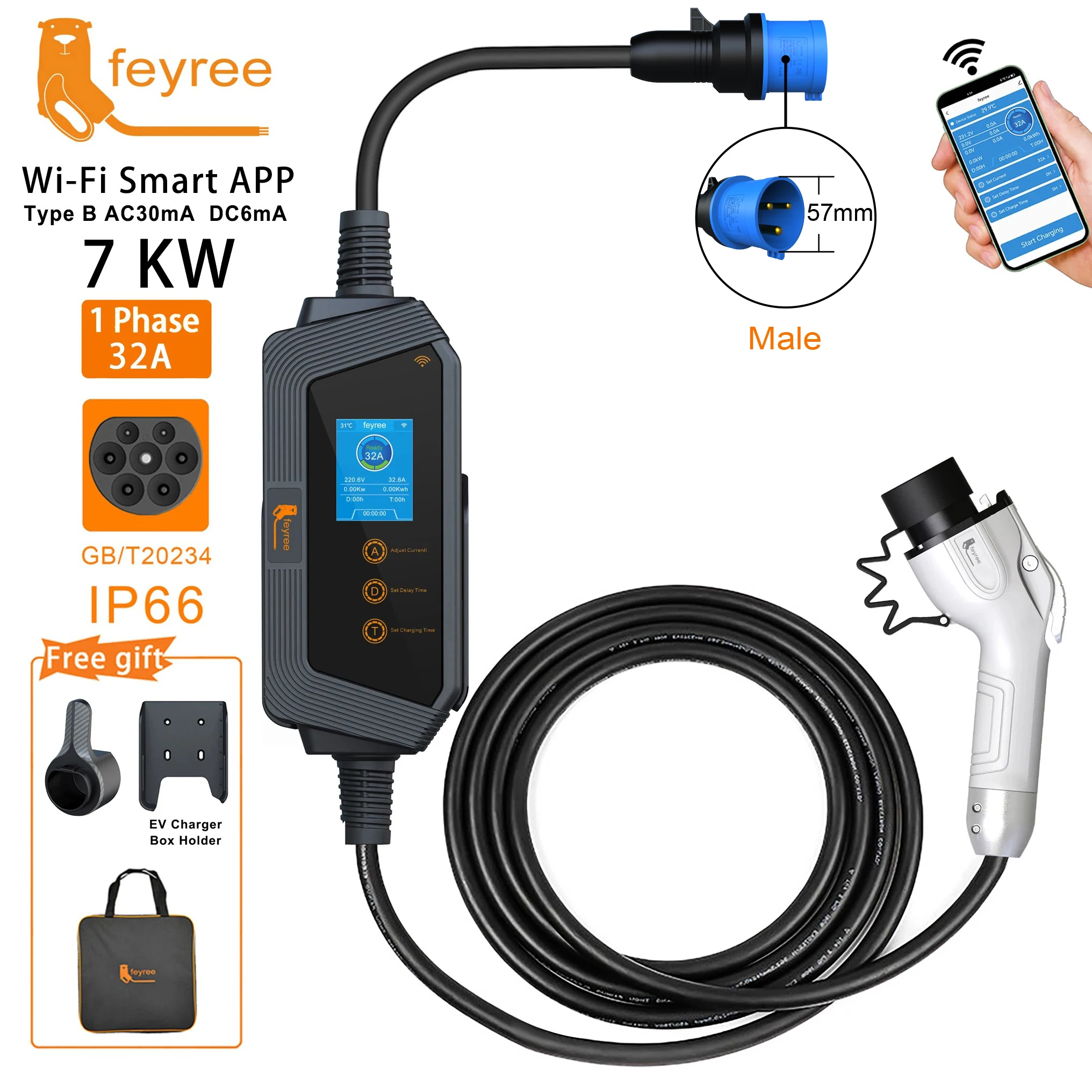 Feyree 7kw 32a регулируемое зарядное