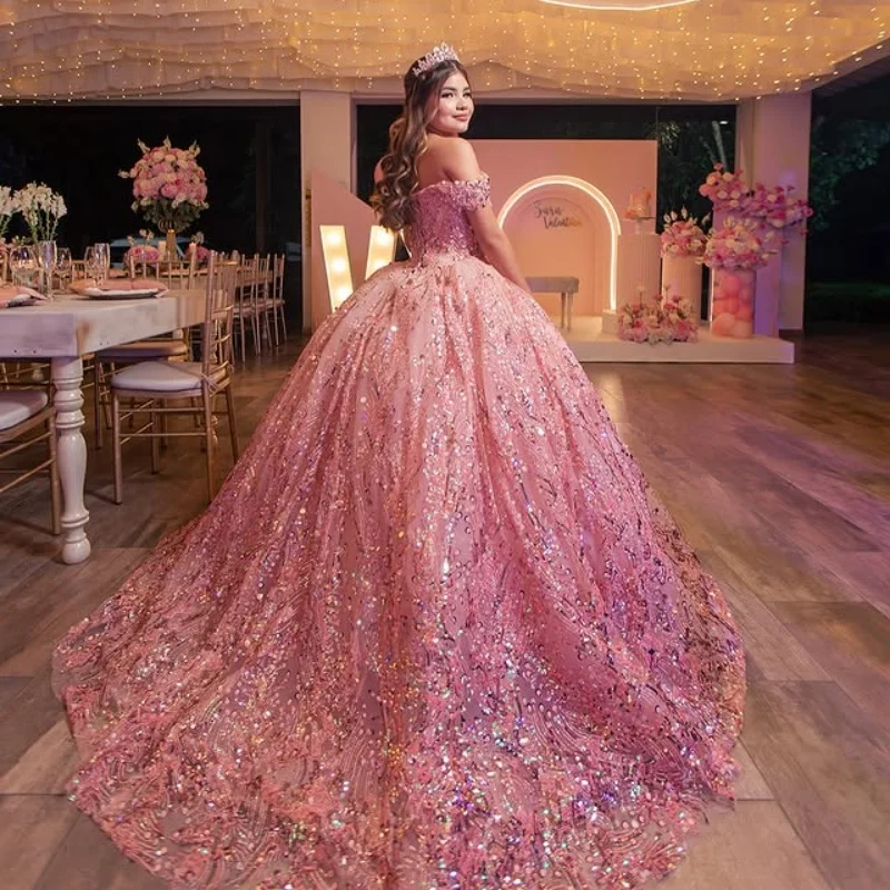 Блестящие розовые платья quinceanera