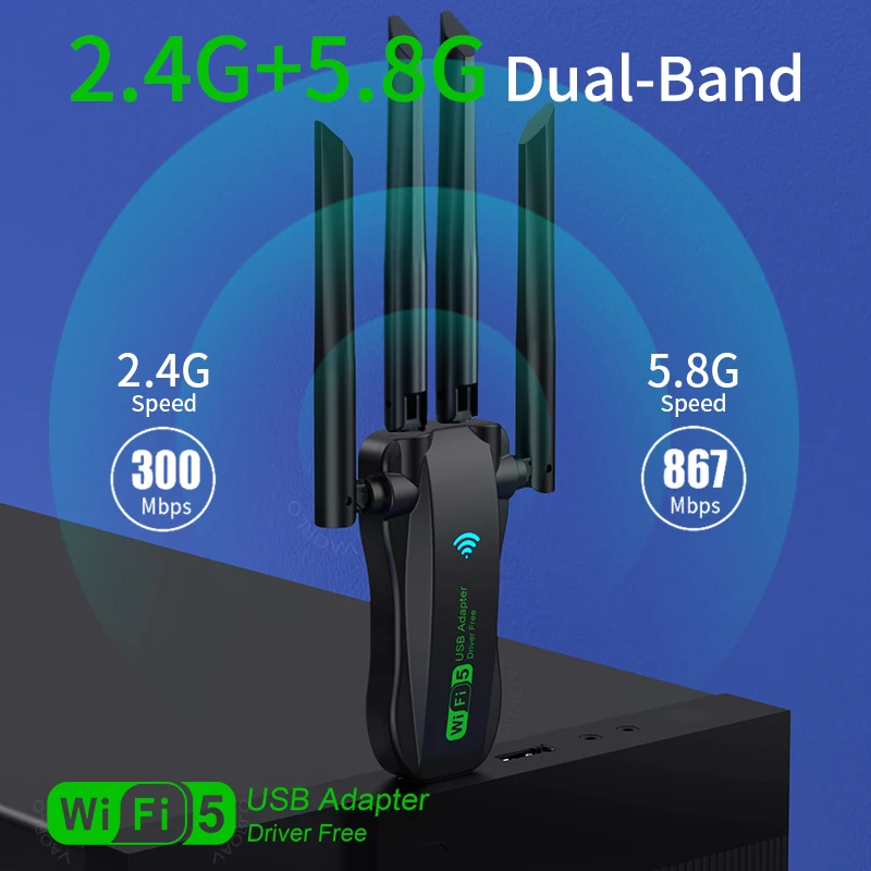 Двухдиапазонный 1200 мбит/с wifi usb-адаптер 2 - Фотография_3