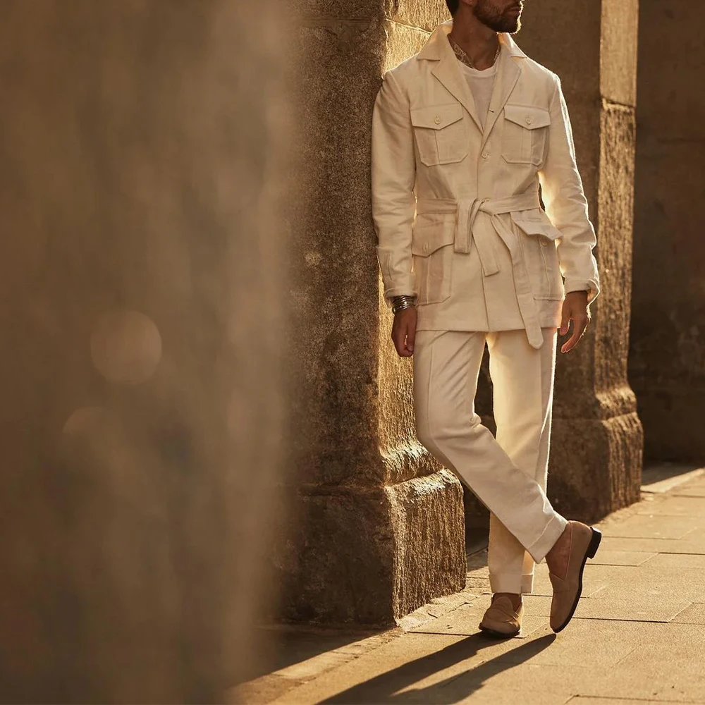 Новые льняные костюмы из двух предметов с поясом