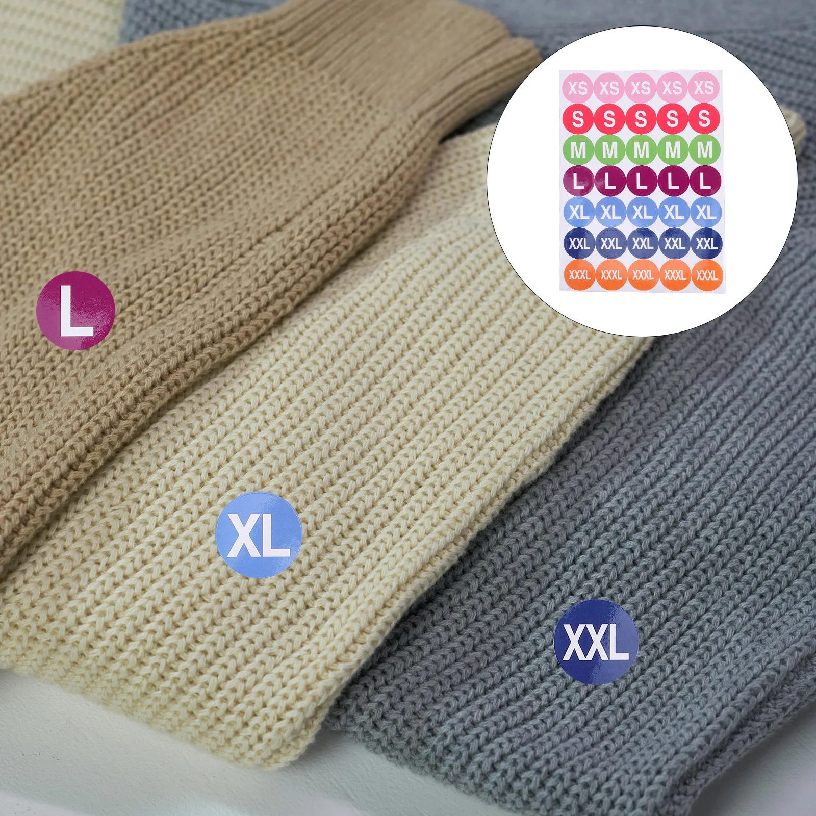 Круглые наклейки с размерами одежды