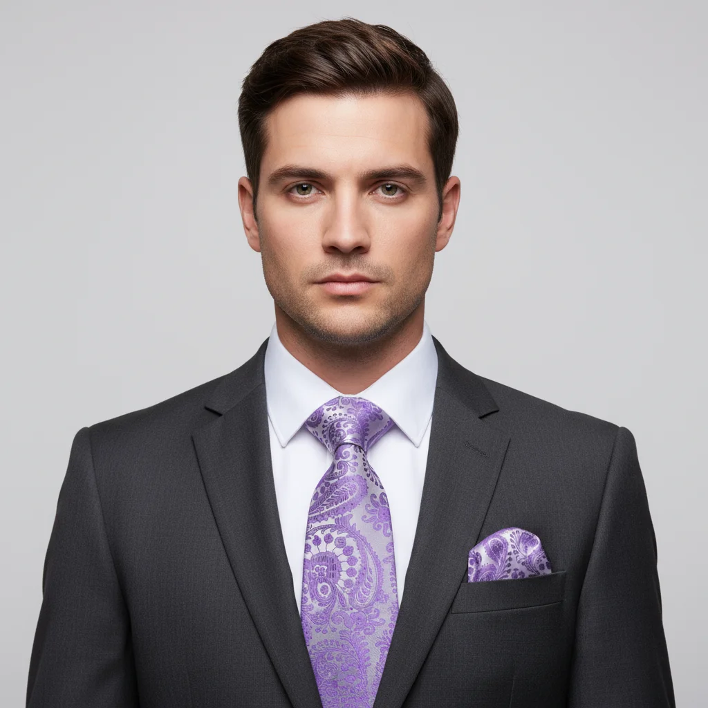 Мужской галстук, фиолетовый цветочный - Фотография_4