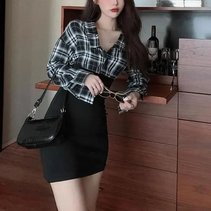 Корейские клетчатые модные лоскутные платья - Фотография_6