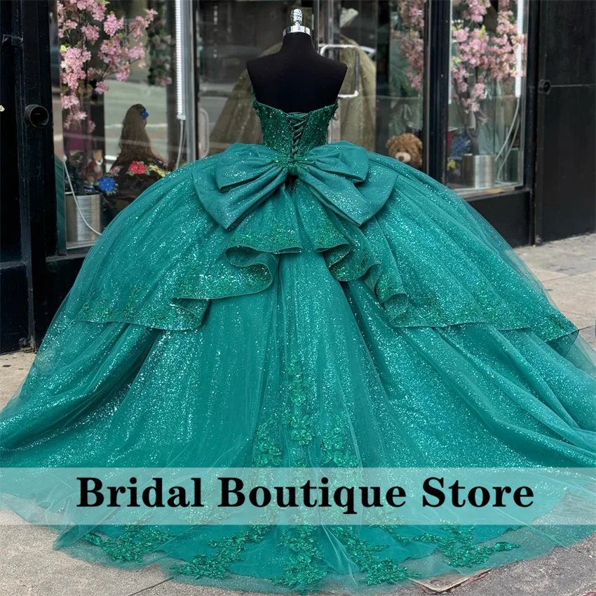 Роскошное изумрудно-зеленое платье quinceanera