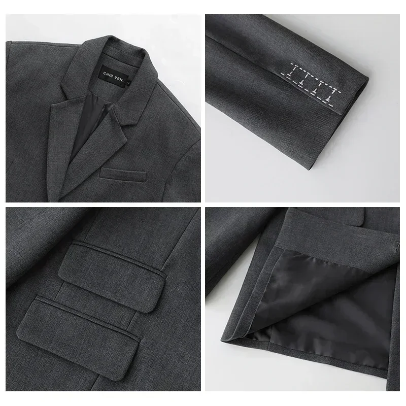 Chicven женский офисный женский пиджак с вышивкой и широкими плечами - Фотография_4