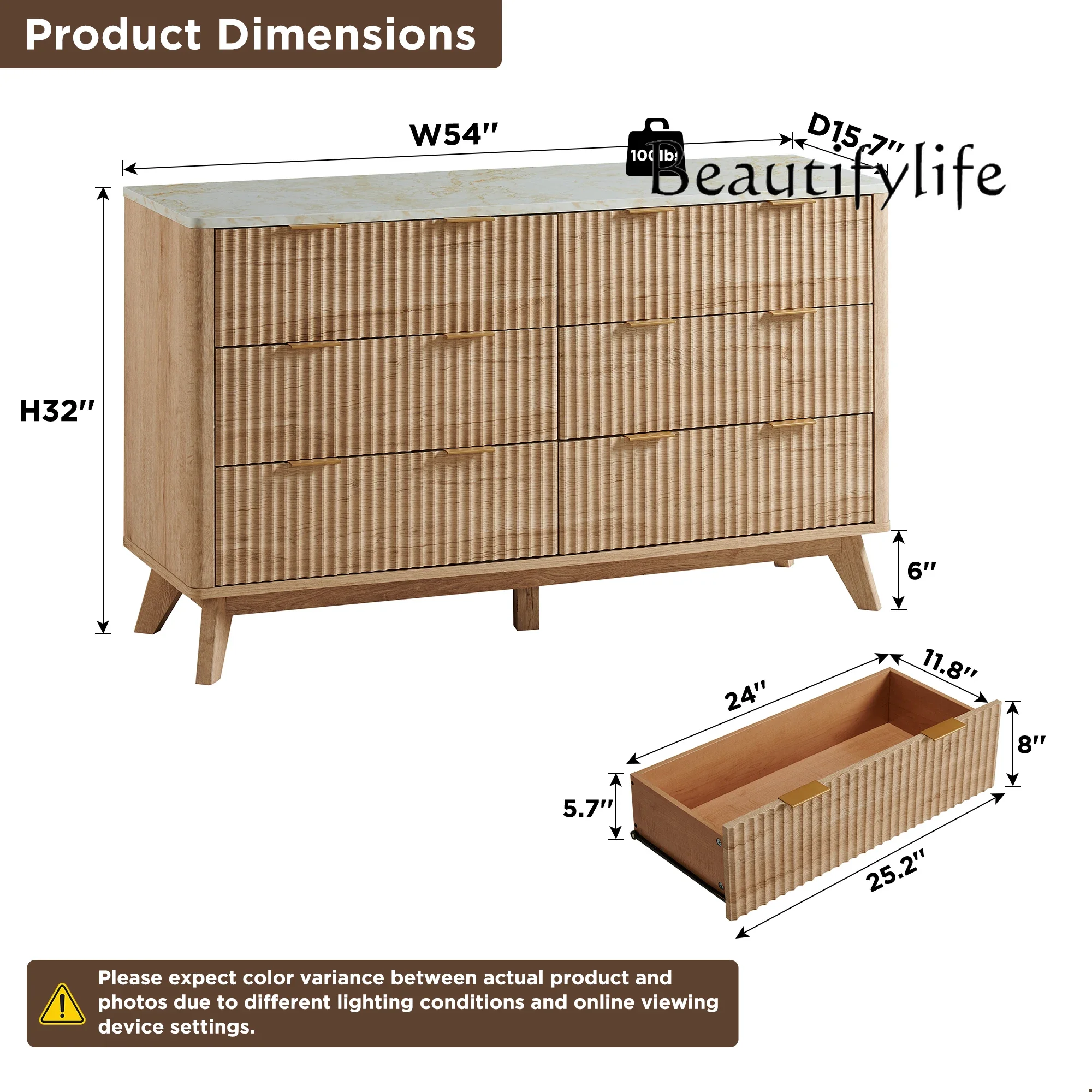 Комод bj redlemon с 6 рифлеными ящиками - Фотография_3