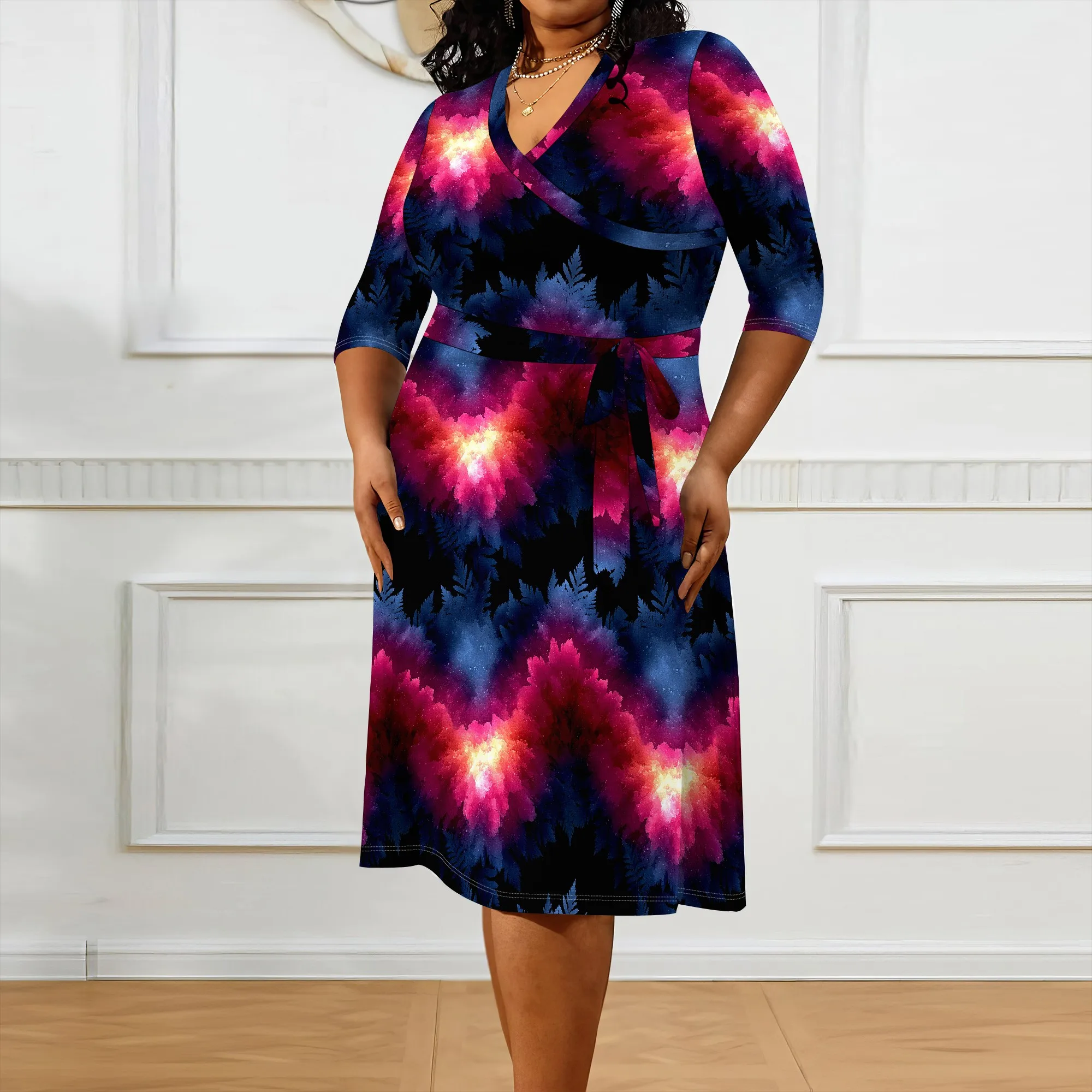 Плюс размер galaxy wrap dress для - Фотография_6