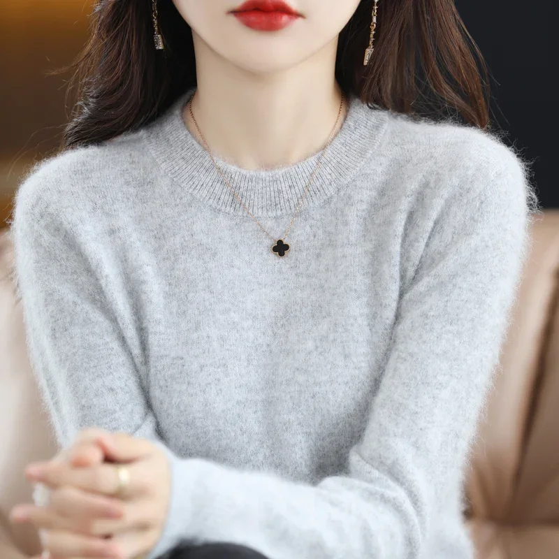 Winvynee норковый кашемировый свитер для женщин с круглым вырезом - Фотография_3