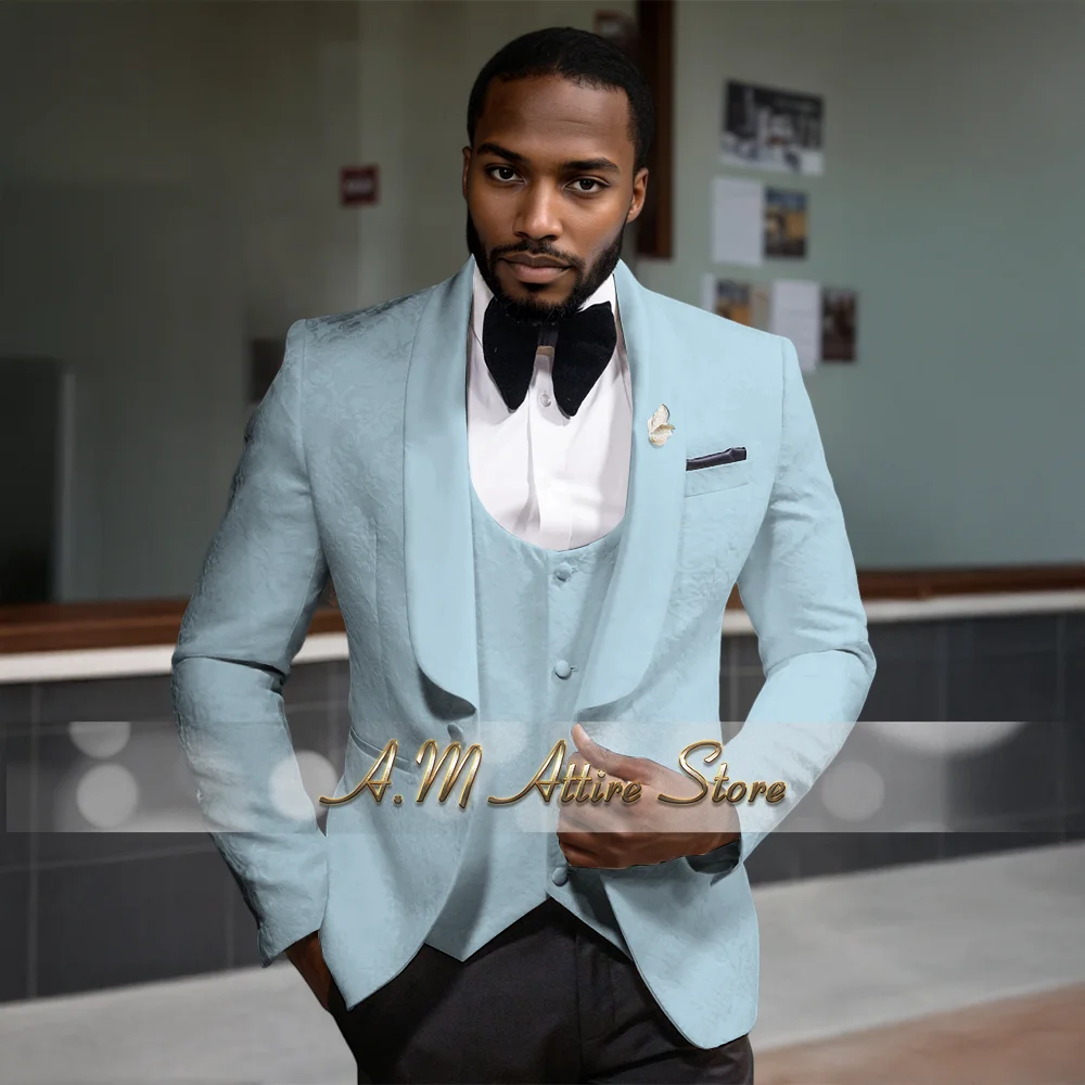 Белый жаккардовый мужской костюм из трех предметов - Фотография_2