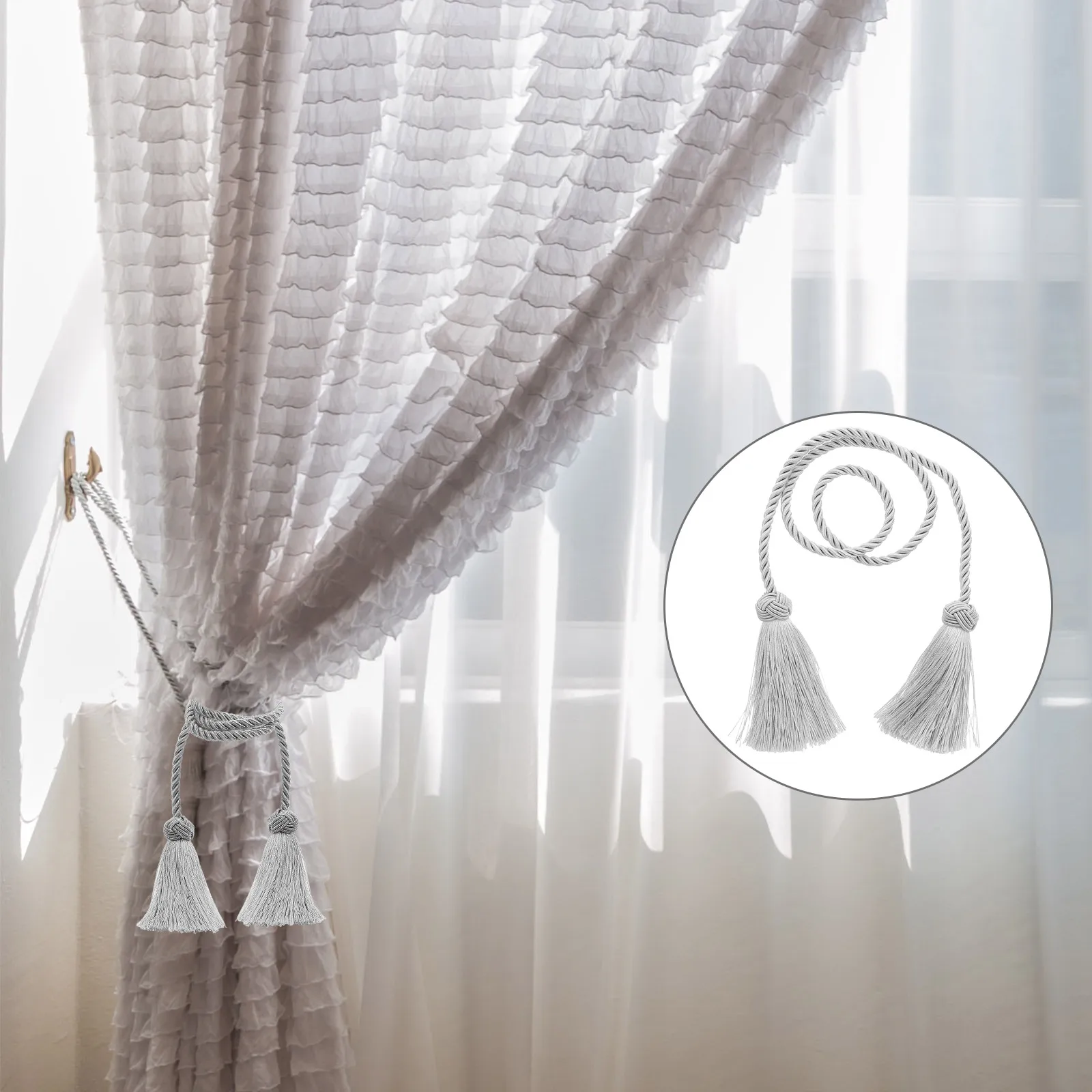 1 пара занавесок с плетеной веревкой и кисточкой