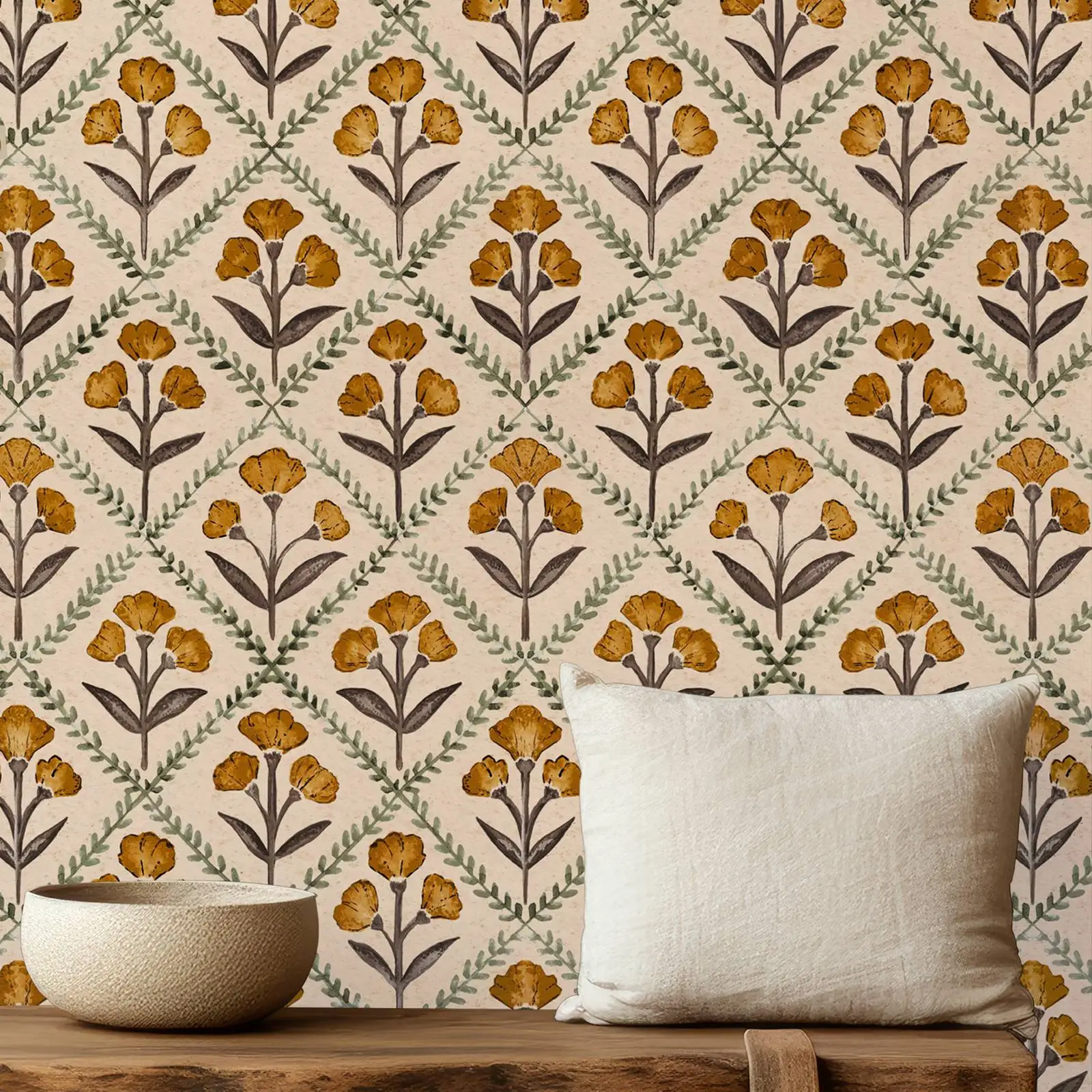 Желтые цветочные обои с большими цветами - Фотография_4