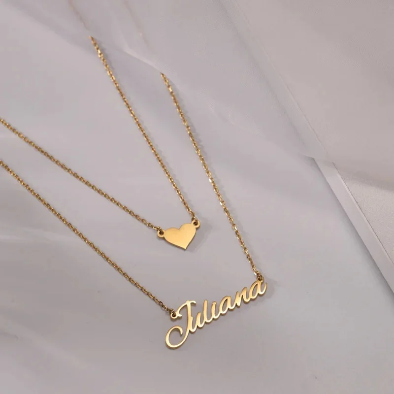Персонализированное двухпяточное ожерелье с именем сердца для женщин - Фотография_4