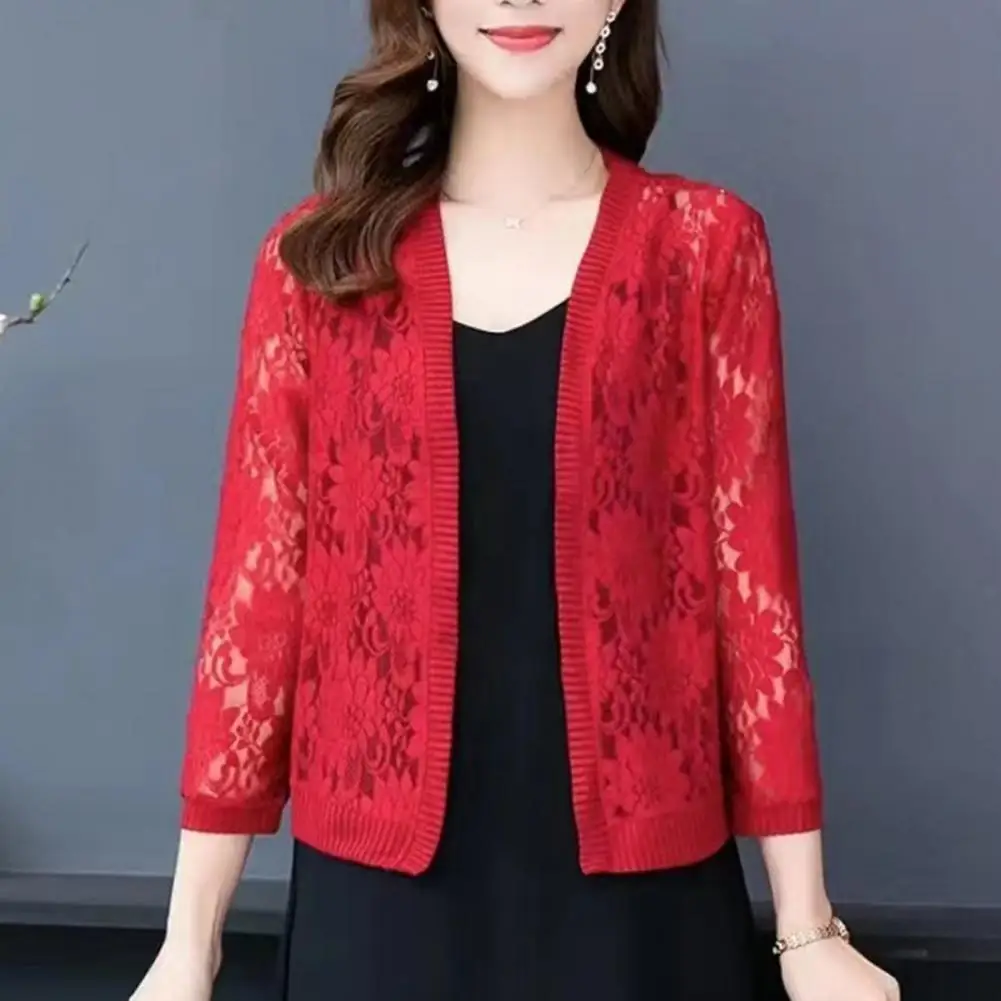 Модный женский летний кружевной кардиган sheer от m до 4xl - Фотография_4