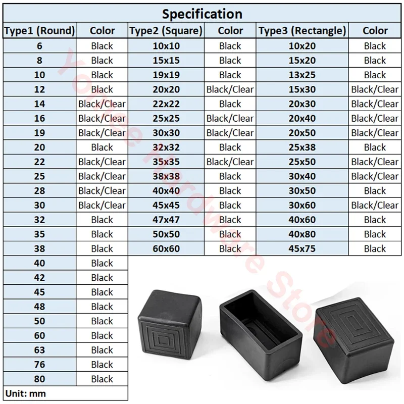 Черные квадратные силиконовые колпачки для ножек стула - Фотография_3