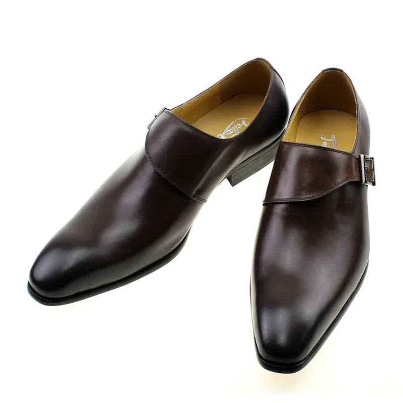 Мужские модельные туфли из натуральной кожи с ремешком-монах - Фотография_4