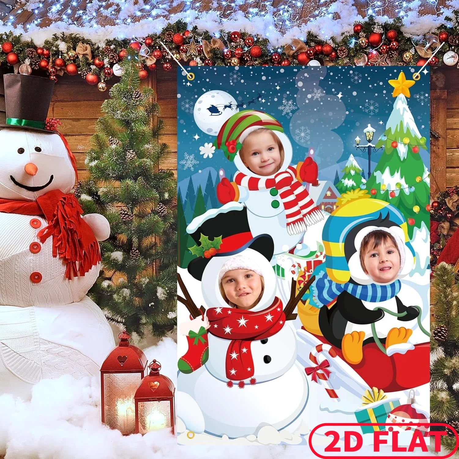 Баннер для вечеринки в виде снеговика и пингвина