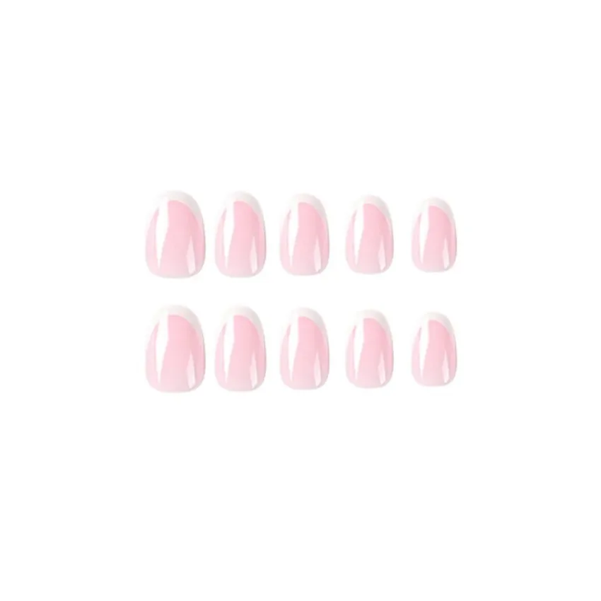 Набор французских овальных накладных ногтей с белым краем телесного цвета - Фотография_3