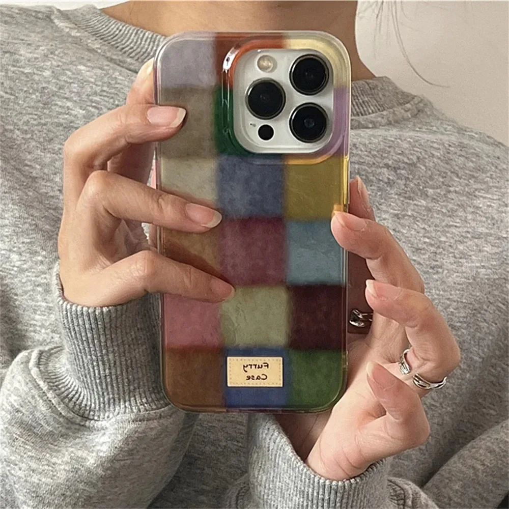 Симпатичный клетчатый прозрачный чехол dopamine color block для iphone 17 - Фотография_2
