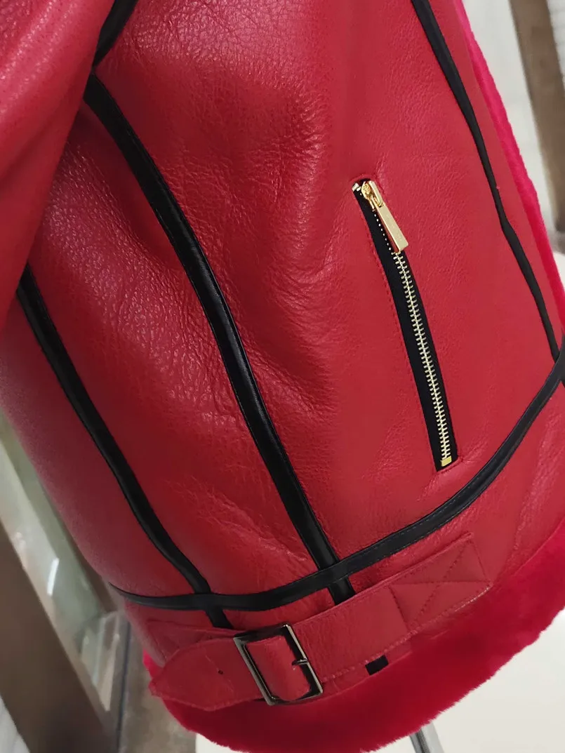 Красная меховая куртка женская - Фотография_5