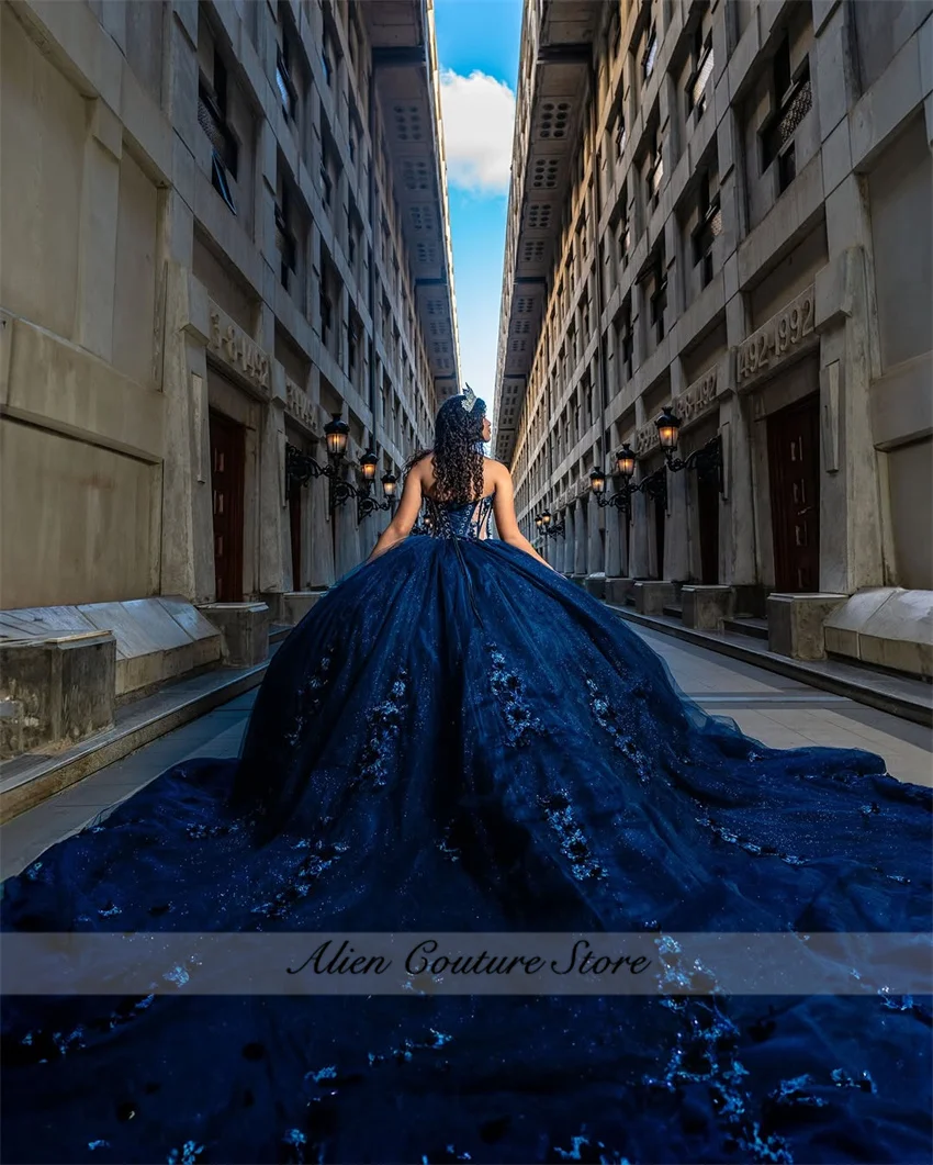 Элегантные темно-синие платья принцессы quinceanera - Фотография_2