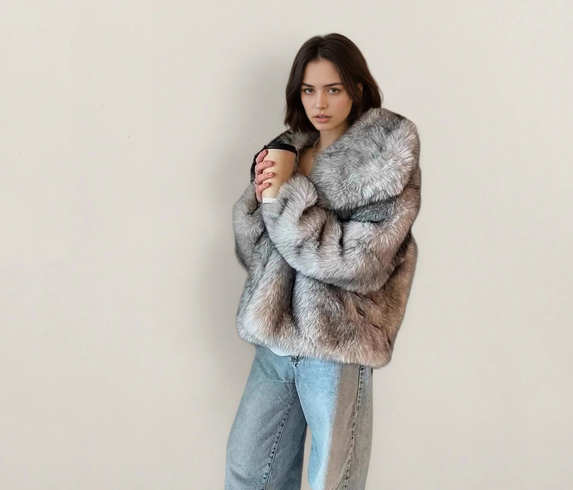 Утепленная теплая шуба с большими лацканами для женщин - Фотография_6