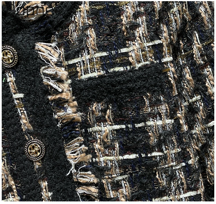 Твидовое пальто в клетку с кисточками - Фотография_5