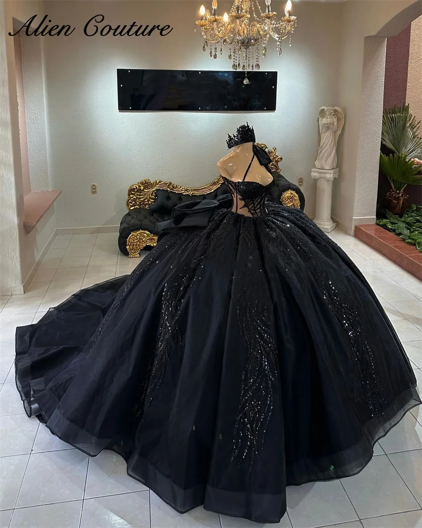 Изысканное черное бальное платье принцессы quinceañera
