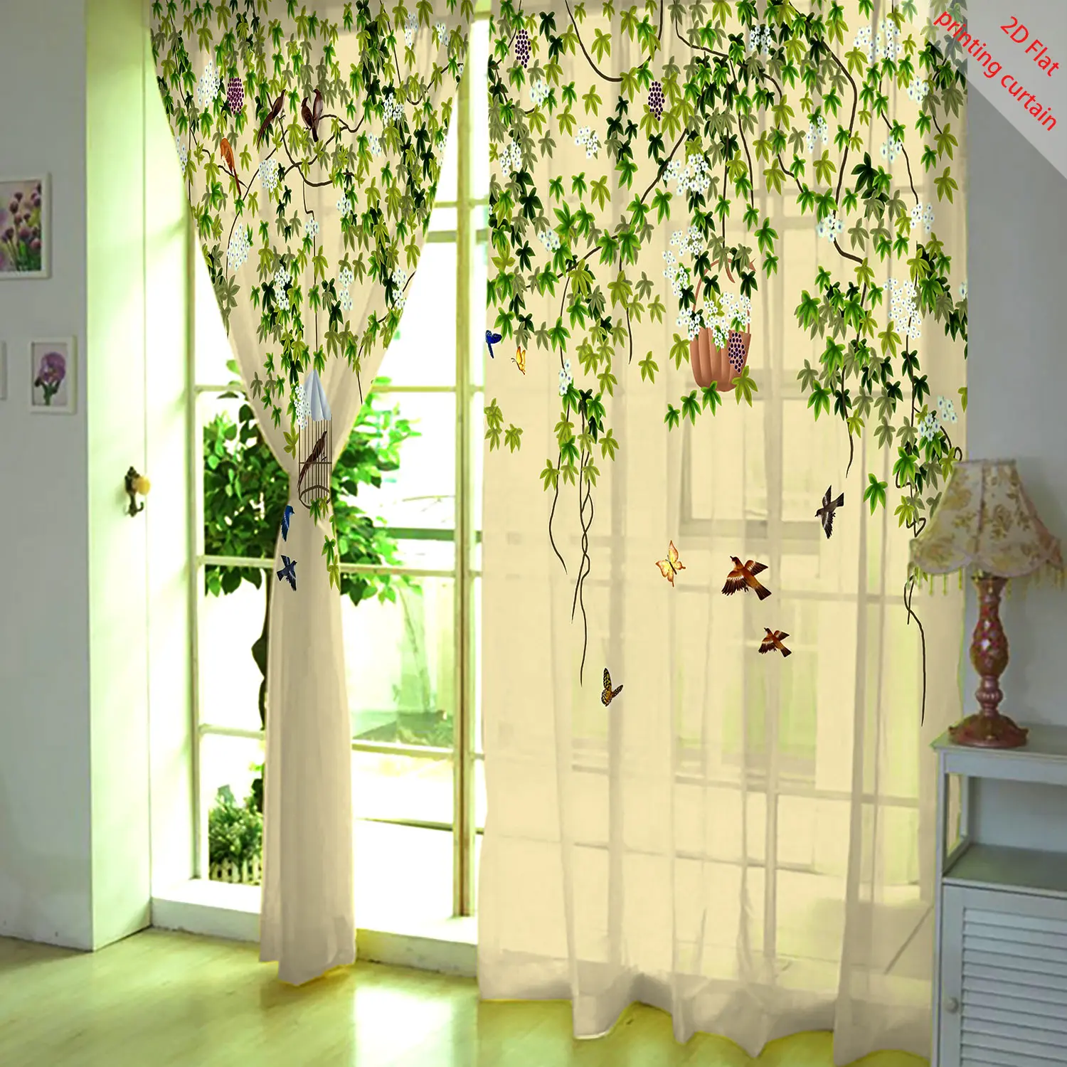 Прозрачная марлевая занавеска с принтом растений - Фотография_6