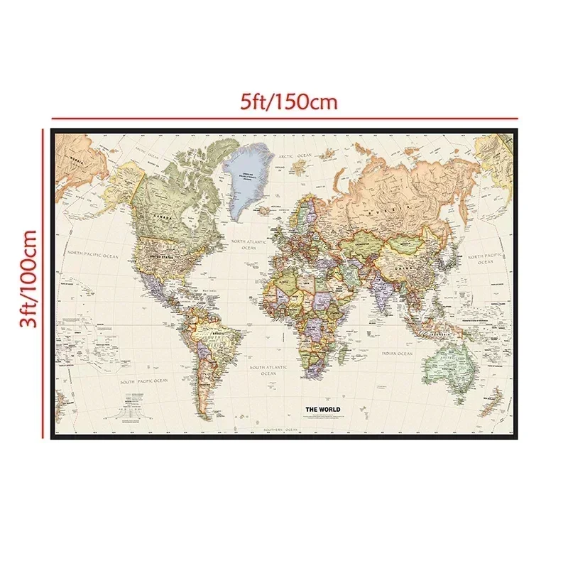 Ретро карта мира 150x100 см подробная - Фотография_6