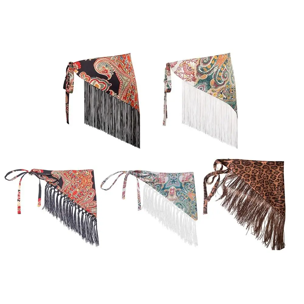 Этнический треугольный пояс с кисточками и цветочным принтом - Фотография_5