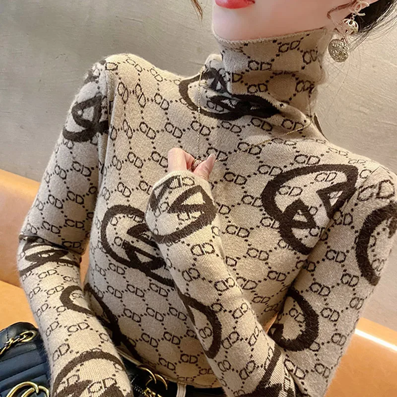 Женские винтажные вязаные пуловеры с высоким воротником - Фотография_4