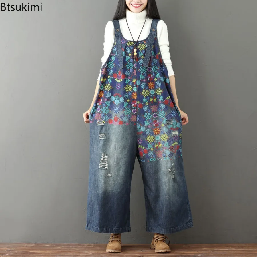 Джинсы, весенние женские винтажные комбинезоны с принтом